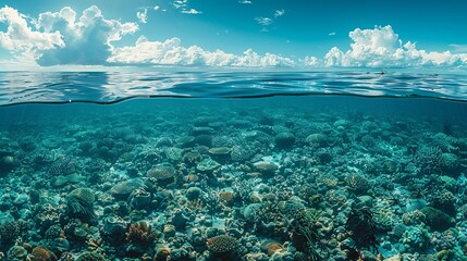 Canvas Print - Contaminants, An image of a dead zone in the ocean, devoid of marine life due to chemical runoff. Illustration image, Minimal Style, Clean and Clear Color,