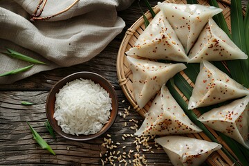 Wall Mural - A plate of dumplings next to a bowl of rice