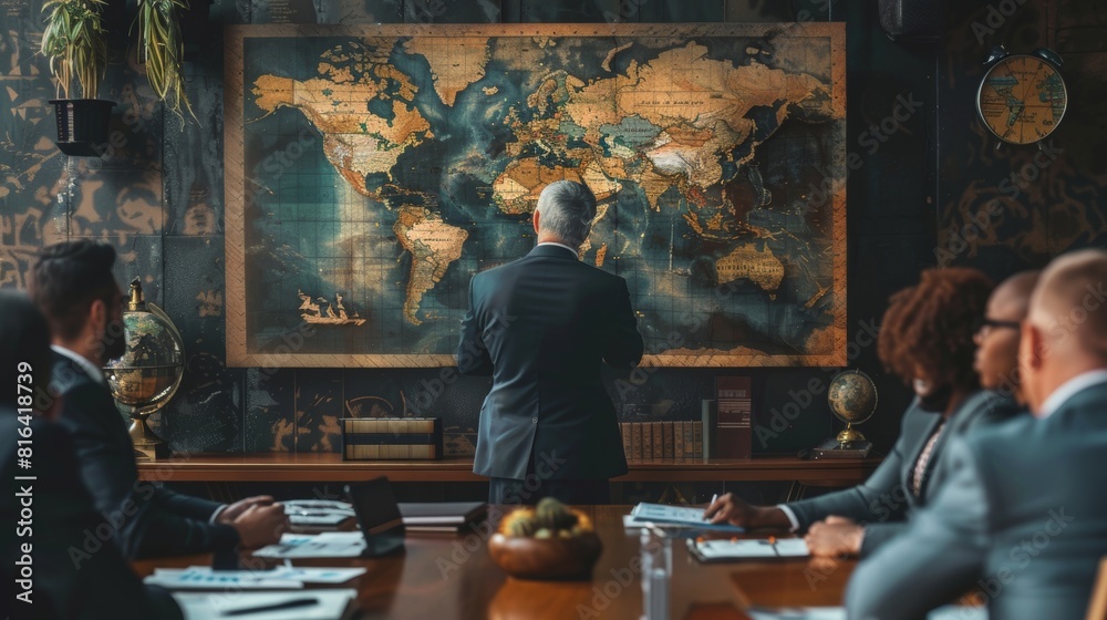 A group of people are sitting around a table in a conference room. They ...
