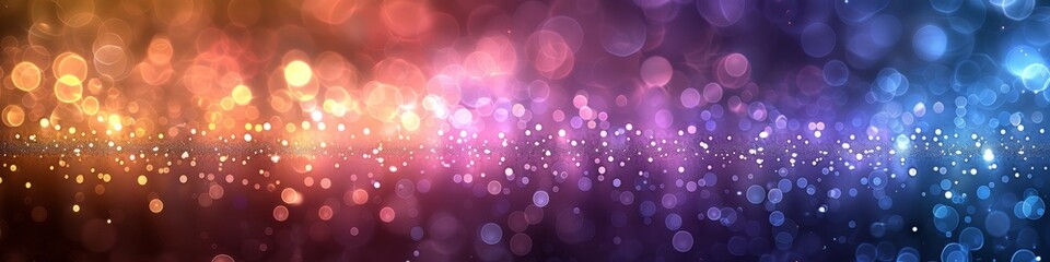 Pastel rainbow glitter bokeh mainly in pink blue and gold. 
