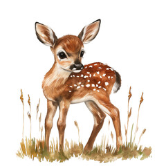 Wall Mural - Baby Deer watercolor illustration woodland fawn isolated on transparent background