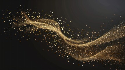 Poster - Abstract Golden Wave. Shiny gold line design element with sparkling effect on dark background