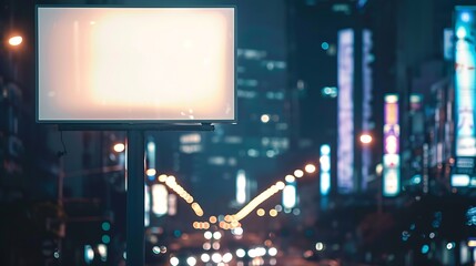 Aufkleber - Blank city format Billboard LightPoster CityLight banner pylon in in the city center mockup at night Blurred background copy space : Generative AI