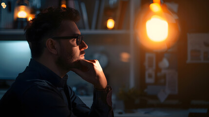 Serious man silhouette thinking over creative idea startup business planning : Generative AI