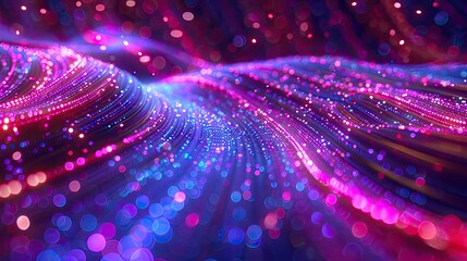Poster - Flowing data streams with glowing particles in a dark digital background