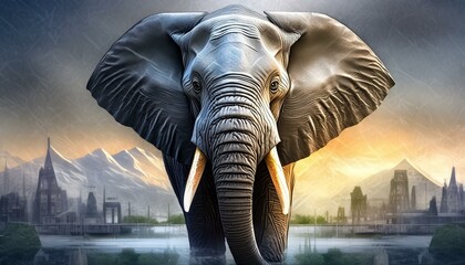 Wall Mural - African elephant at sunset