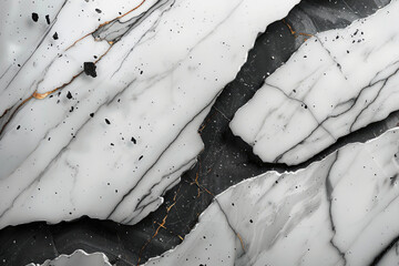 Wall Mural - Close up of cracked black and white marble. Created with Ai