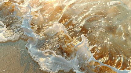 Wall Mural - Foamy Waves Washing Up on the Golden Shore