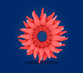 Fototapete - Underwater sea animals in font or undersea type of number 0 actinia, cartoon vector. Number Zero 0 of ocean alphabet or numeral typeface and of sea animals font with actinia anemone from coral reef