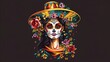 Whimsical Catrina Character Dressed in Colorful Floral Attire Symbolizing the Joyous Dia de los Muertos