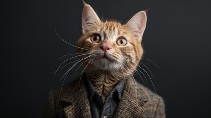 Wall Mural - A cat wearing a suit and tie is staring at the camera
