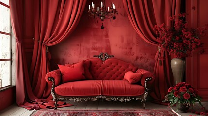Wall Mural - Valentine interior room have red sofa and home decor