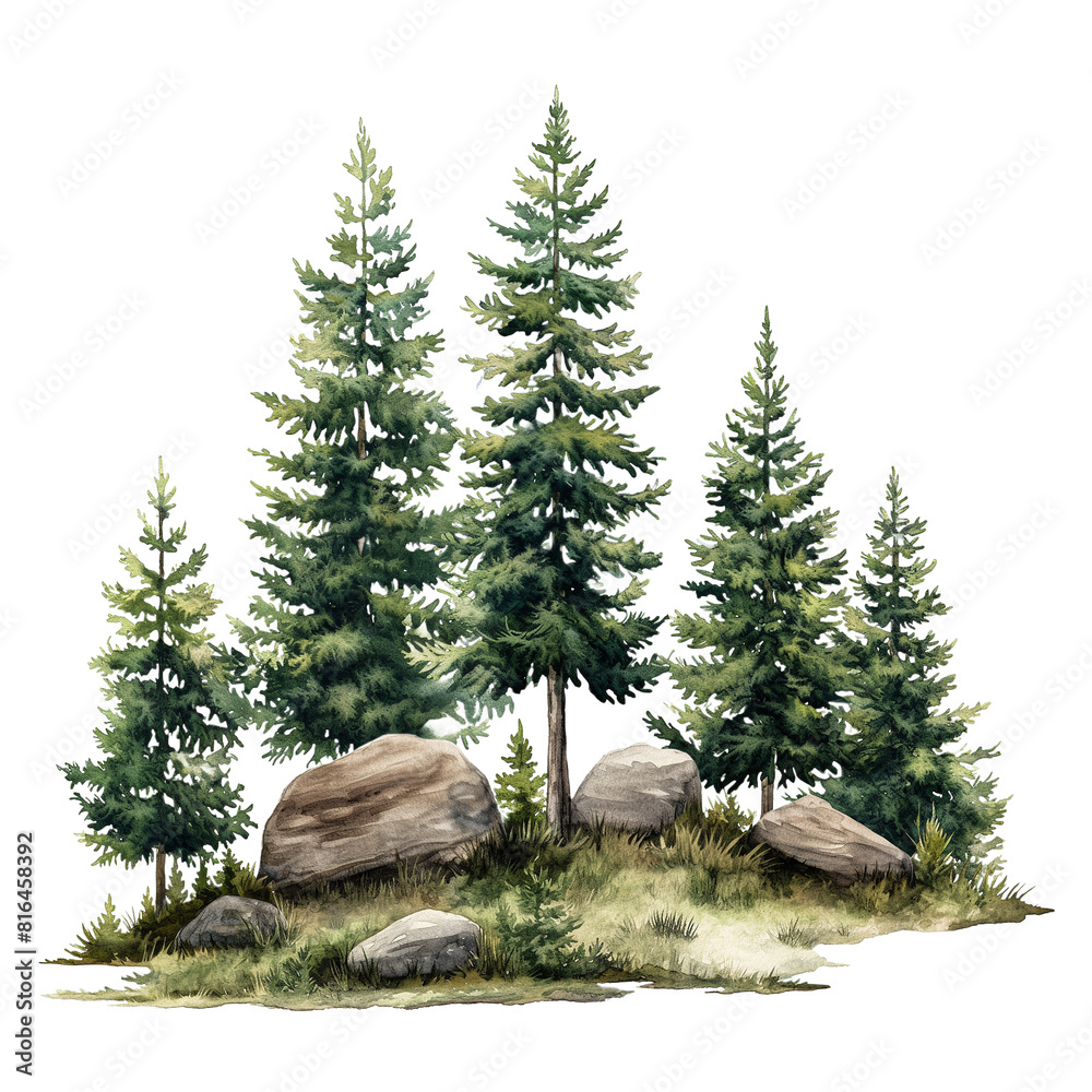 pine trees in watercolor style isolated on transparent background Stock ...