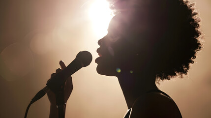 Poster - Vocalist singing to microphone Singer in silhouette : Generative AI
