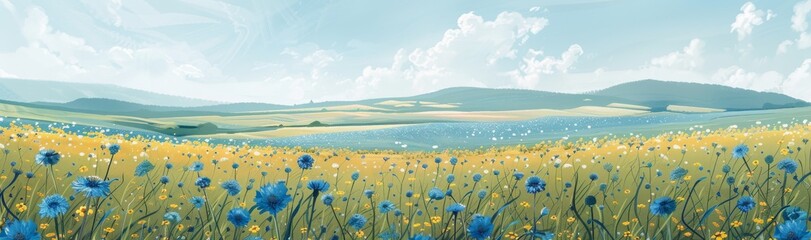 Wall Mural - Abstract flower meadow field on a beautiful landscape