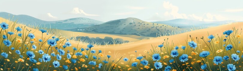 Wall Mural - Abstract flower meadow field on a beautiful landscape