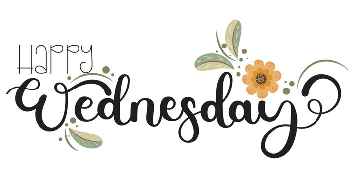 Happy WEDNESDAY. Hello Wednesday vector days of the week with flowers and leaves. Illustration (Wednesday)