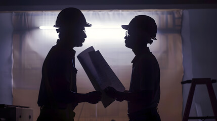 Aufkleber - Silhouette engineer and architect are planning or consulting the construction of new projects Blueprint for job planning : Generative AI