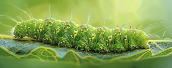 Canvas Print - Vibrant green caterpillar on leaf