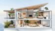 © aekkorn - Modern home cross section, 3d rendering
