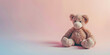 a cute teddy bear toy on the floor against a pastel background, generative AI