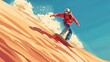 © Sasint - View of sandboarding down steep dunes flat design front view extreme sports theme cartoon drawing Complementary Color Scheme