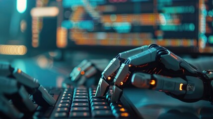 Poster - an AI engineer's hands typing on a keyboard, 