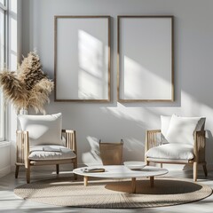 Wall Mural - A white room with two chairs and a coffee table