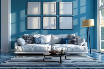 Poster - A living room with a white couch and a coffee table