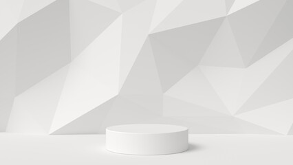 Fototapete - Abstract 3d background white color. Low poly background with 3d podium and empty space for product or text. 3d rendering.