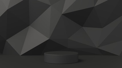 Fototapete - Abstract 3d background black color. Low poly background with 3d podium and empty space for product or text. 3d rendering.