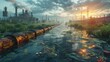 © Denys - Sunset over industrial zone with water pollution