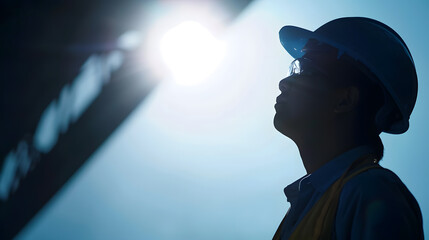 Aufkleber - Silhouette of Asian engineer looking up : Generative AI
