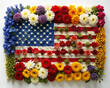 A striking arrangement of flowers mirroring the pattern of the American flag, symbolizing the nation's resilience and organic development.
