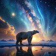 A captivating scene capturing the essence of the Arctic, with a polar bear silhouetted against a sky ablaze with stars