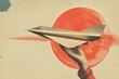 Hand holding a paper plane on a circle background. Ideas for travel. Art collage.	