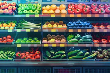 Poster - A variety of fresh produce showcased in a display case. Perfect for grocery store or healthy eating concept