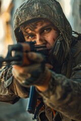 Poster - A man holding a gun, suitable for security or crime-related concepts