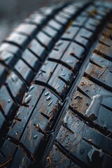 Poster - Close up of a tire covered in water droplets, suitable for automotive and transportation themes