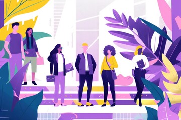 Poster - Group of people standing on a platform, suitable for transportation themes