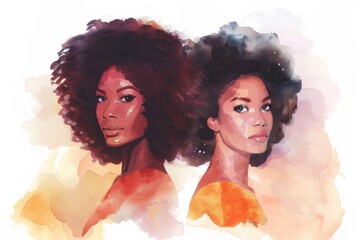 Poster - A beautiful painting of two women with curly hair. Ideal for interior decor or fashion design projects