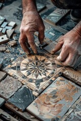 Poster - A man working on a mosaic tile, suitable for construction projects