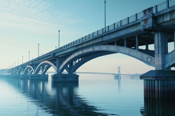 Poster - A peaceful scene of a bridge over water, suitable for travel brochures
