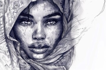 Poster - Simple black and white drawing of a woman's face. Suitable for various design projects