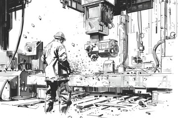 Aufkleber - A man working on a machine in a factory. Suitable for industrial concepts