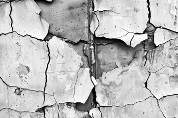 Poster - A black and white photo of a cracked wall texture. Perfect for architectural backgrounds