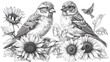 Sunflowers and birds.Coloring book  for children