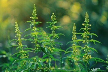 Poster - A bunch of green plants with yellow flowers. Ideal for nature and gardening concepts