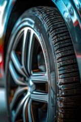 Poster - Detailed shot of a tire on a car, suitable for automotive industry use