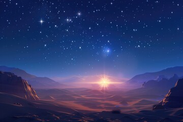 Aufkleber - A breathtaking view of a desert with a shining star in the sky. Perfect for celestial and nature-themed projects